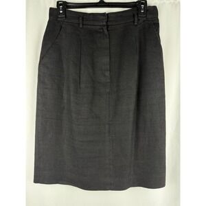 Liz Claiborne Collection‎ Vintage Linen Skirt Petite Black Career Pencil Size 12